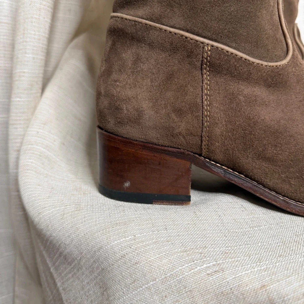 Two24 Ariat Suede Leather Tall Boots Heel Side Zip Brown Spain Women Shoe Size 8